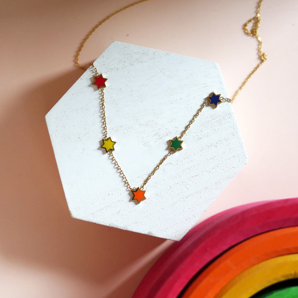 Jewish Star Rainbow Necklace