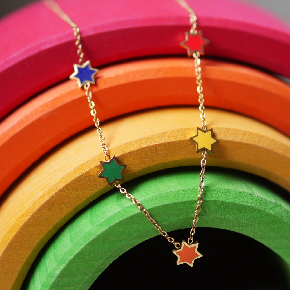 Jewish Star Rainbow Necklace