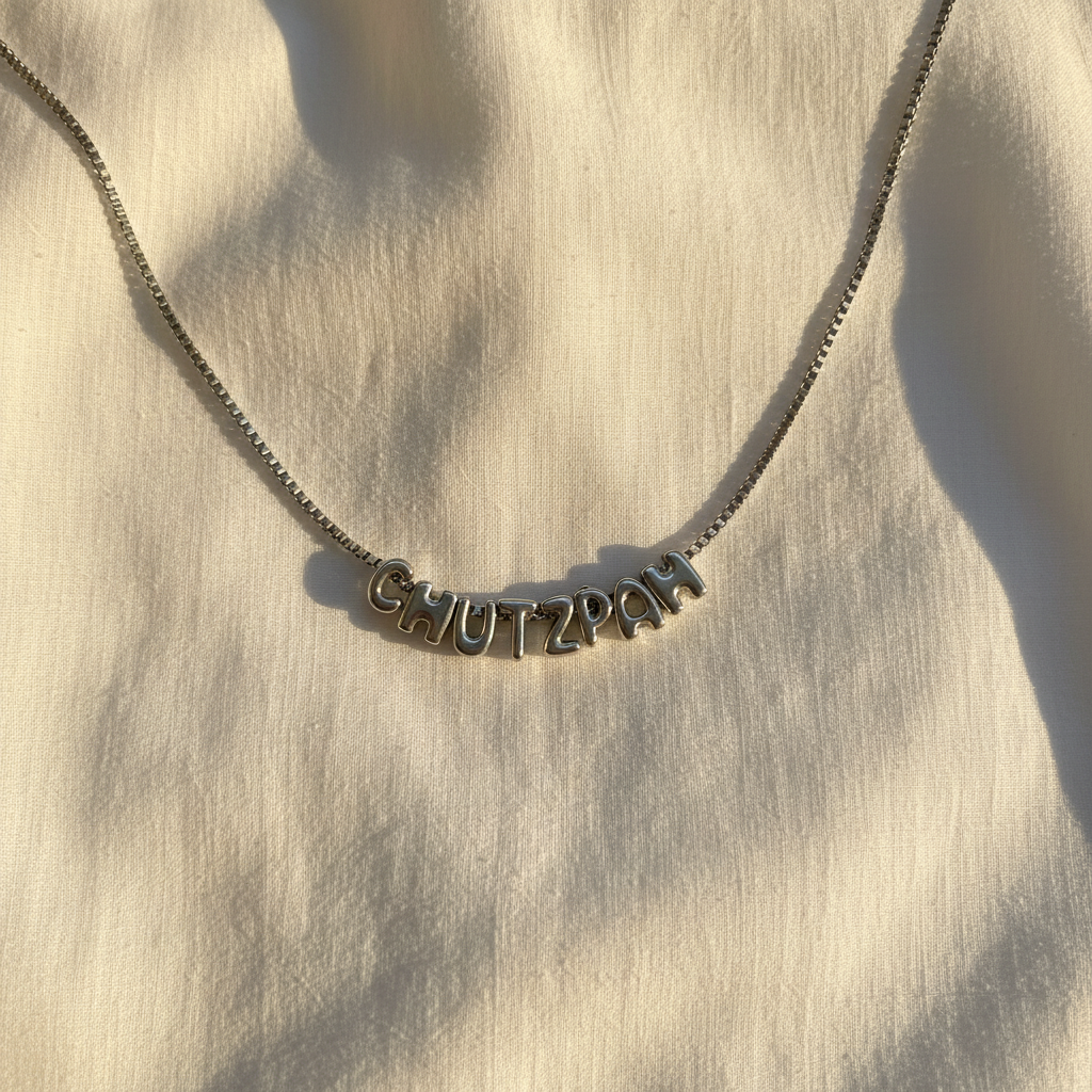 silver chutzpah bubble letter necklace