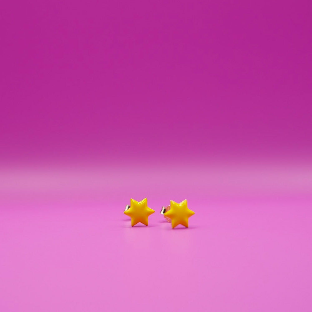 Yellow pair of Jewish star studs in enamel
